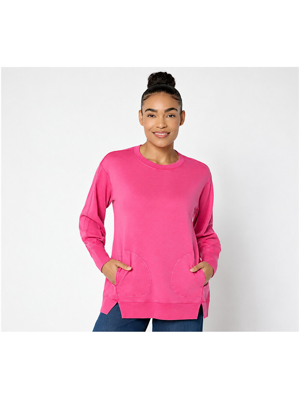 LOGO by Lori Goldstein Oversized Long Sleeve Top Wild Berry, Large